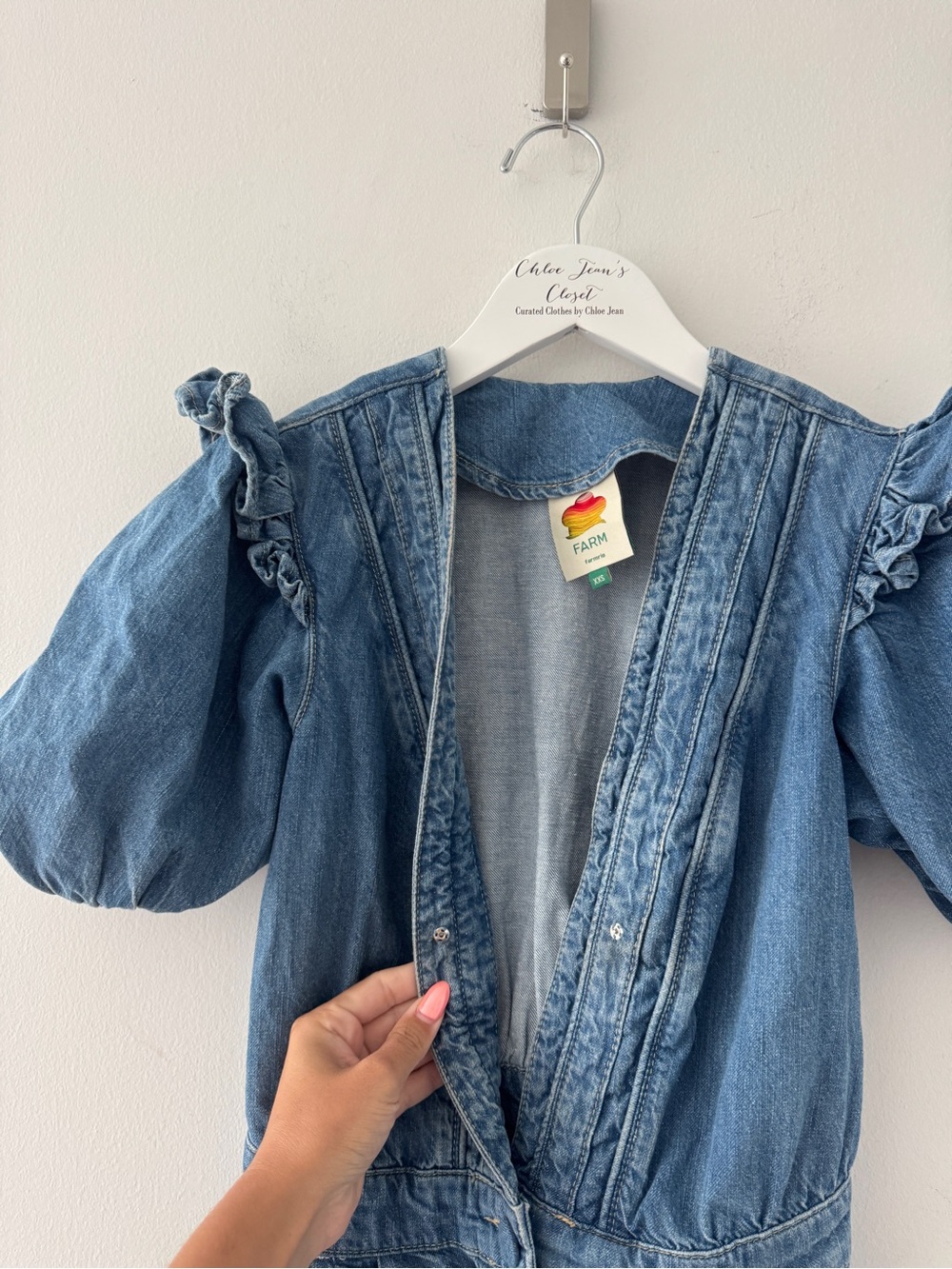FARM RIO Ruffled Denim Romper XXS - Picture 7 of 7